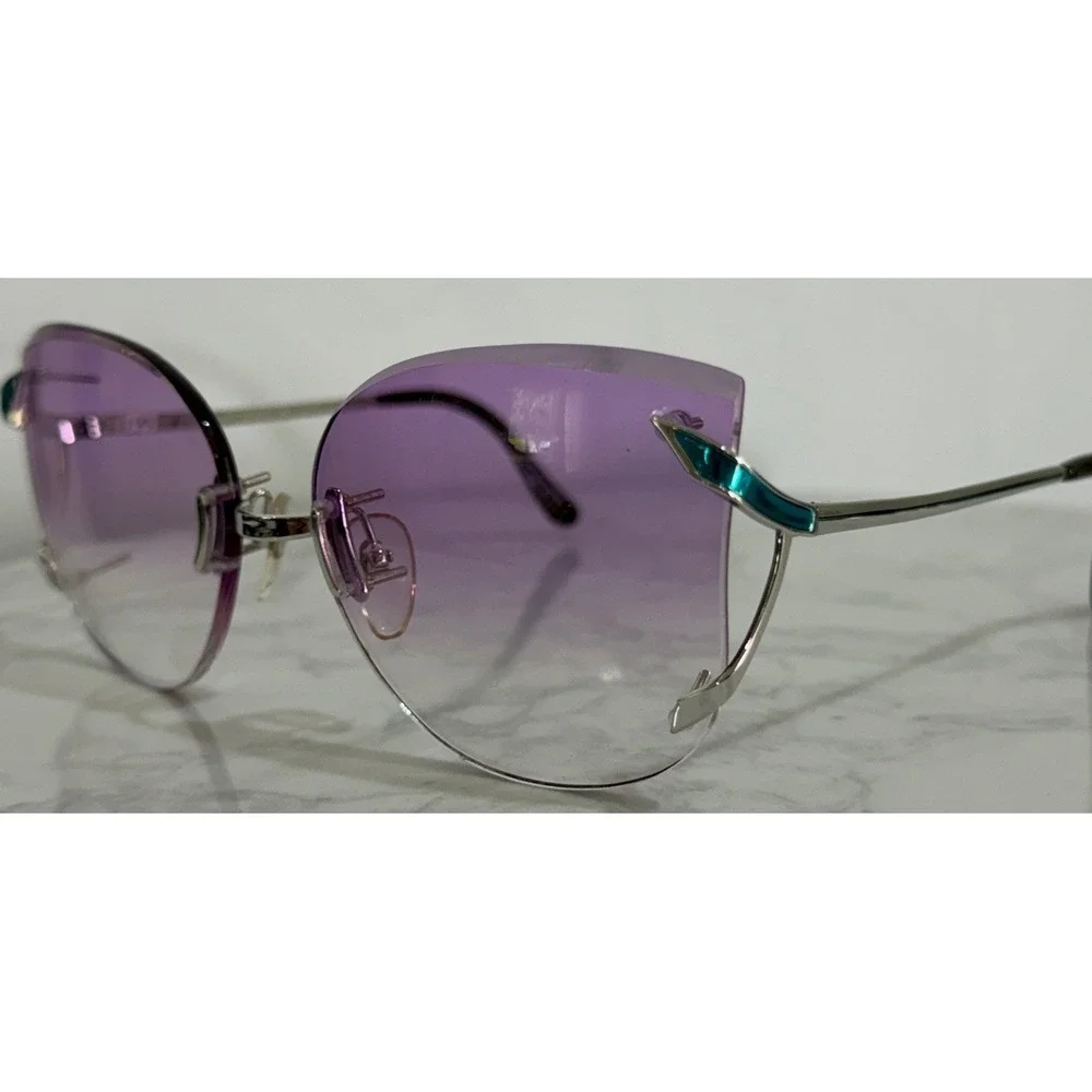 ELEGANT DIMENSION Women's Sunglasses Purple Gradient Silver Tone Japan‎